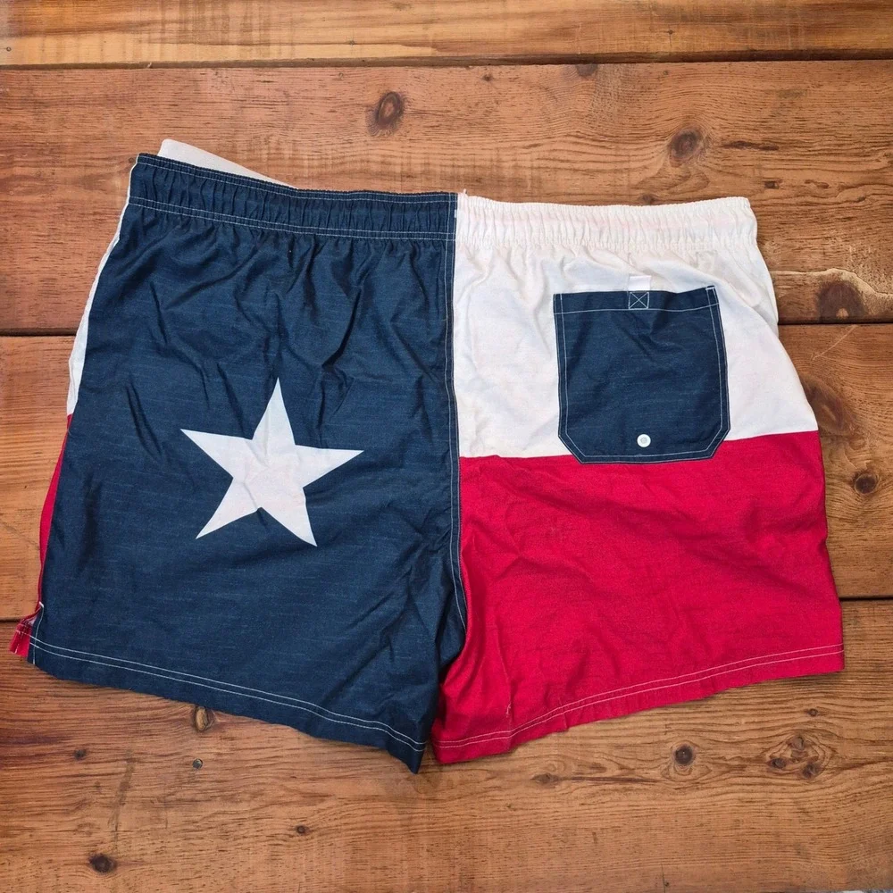 George Mens Texas Flag Swim Trunks Blue Red White 3XL 48-50 Board Shorts